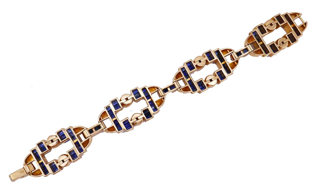 Women's or Men's Gubelin Vintage Bracelet 18k Gold Sapphire Estate Jewelry
