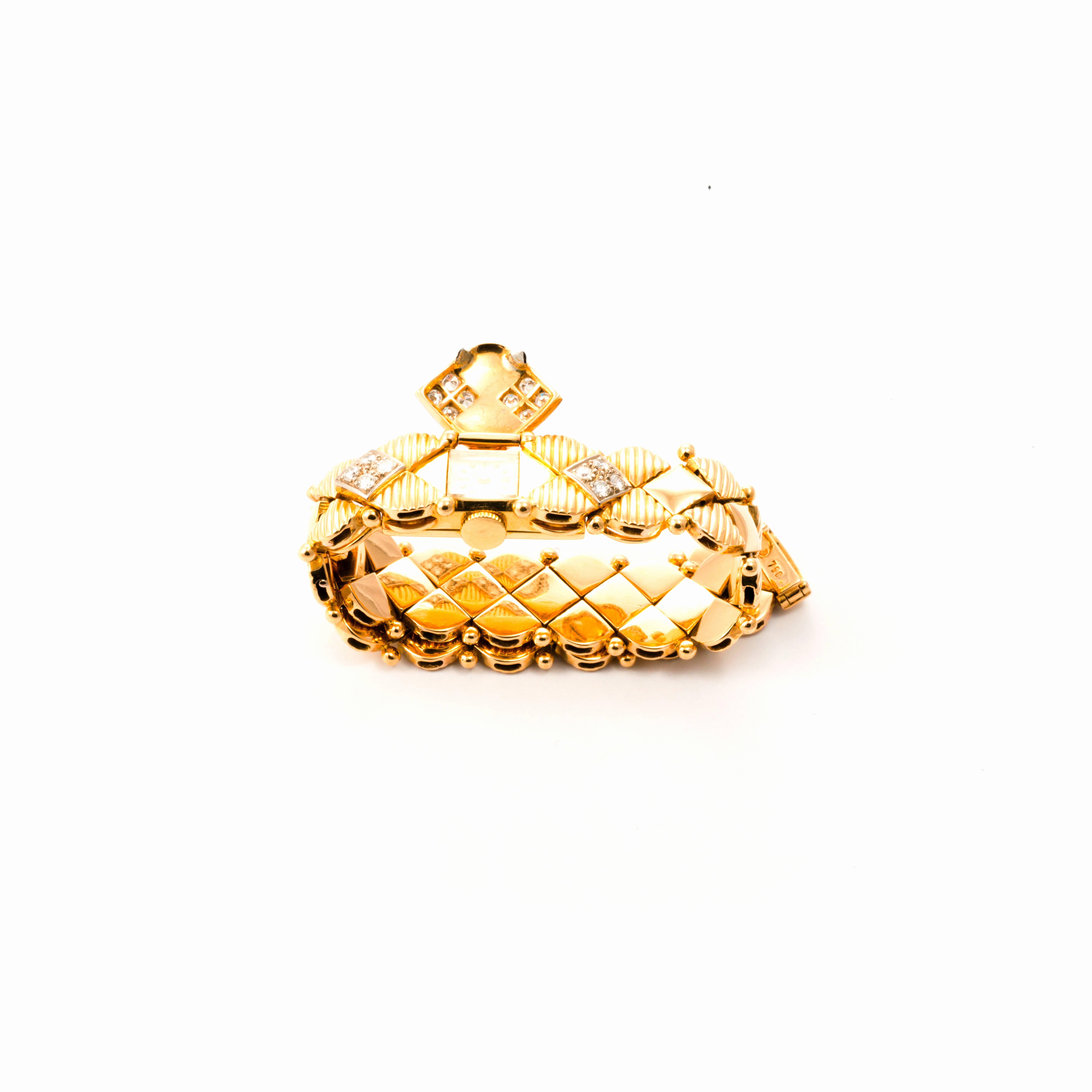 Gubelin 18K Yellow Gold Diamond Mystery Watch Bangle Bracelet For Sale 1