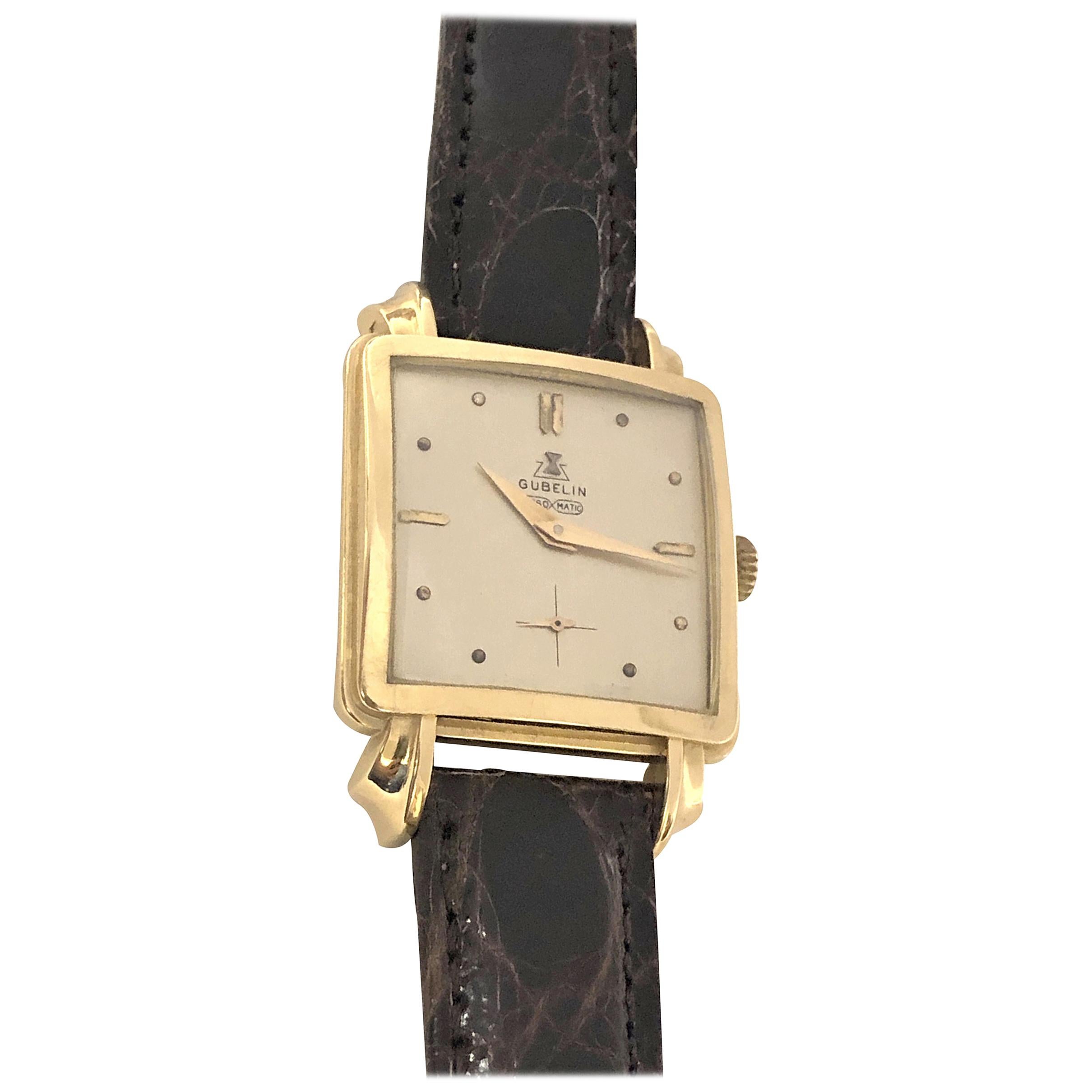 Gubelin Yellow Gold Oversize 1940s Gents Mechanical Wristwatch