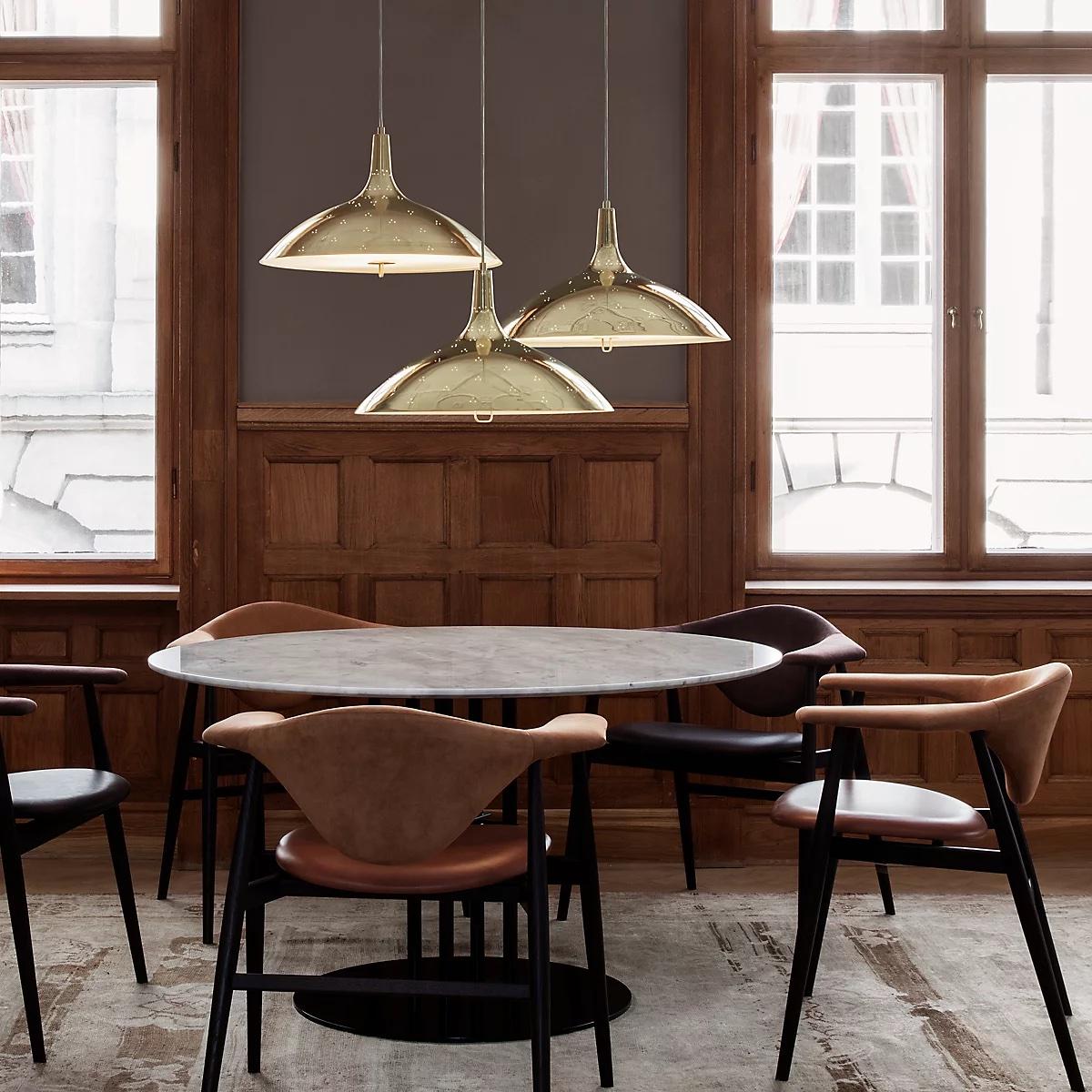 Shade dimension: Ø18.1x10.2 inches / lamp height: 10.2 inches / Lumen/Watt: 810 Lumen (~ 6W-10W LED) Holder/Socket: US – 3x E26 (Bulb not included) / Net weight: 3.3 kg
The 1965 Pendant was originally designed by Paavo Tynell in 1948. Like many of