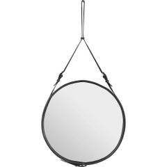 Gubi Adnet Black Leather Wall Mirror Ø70 Designed by Jacques Adnet in Stock