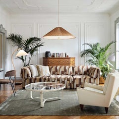 GUBI Adnet Coffee Table Cream Leather Ø100 cm by Jacques Adnet