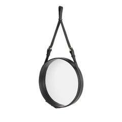 GUBI Adnet Wall Mirror Circular Black Leather Ø45 cm by Jacques Adnet