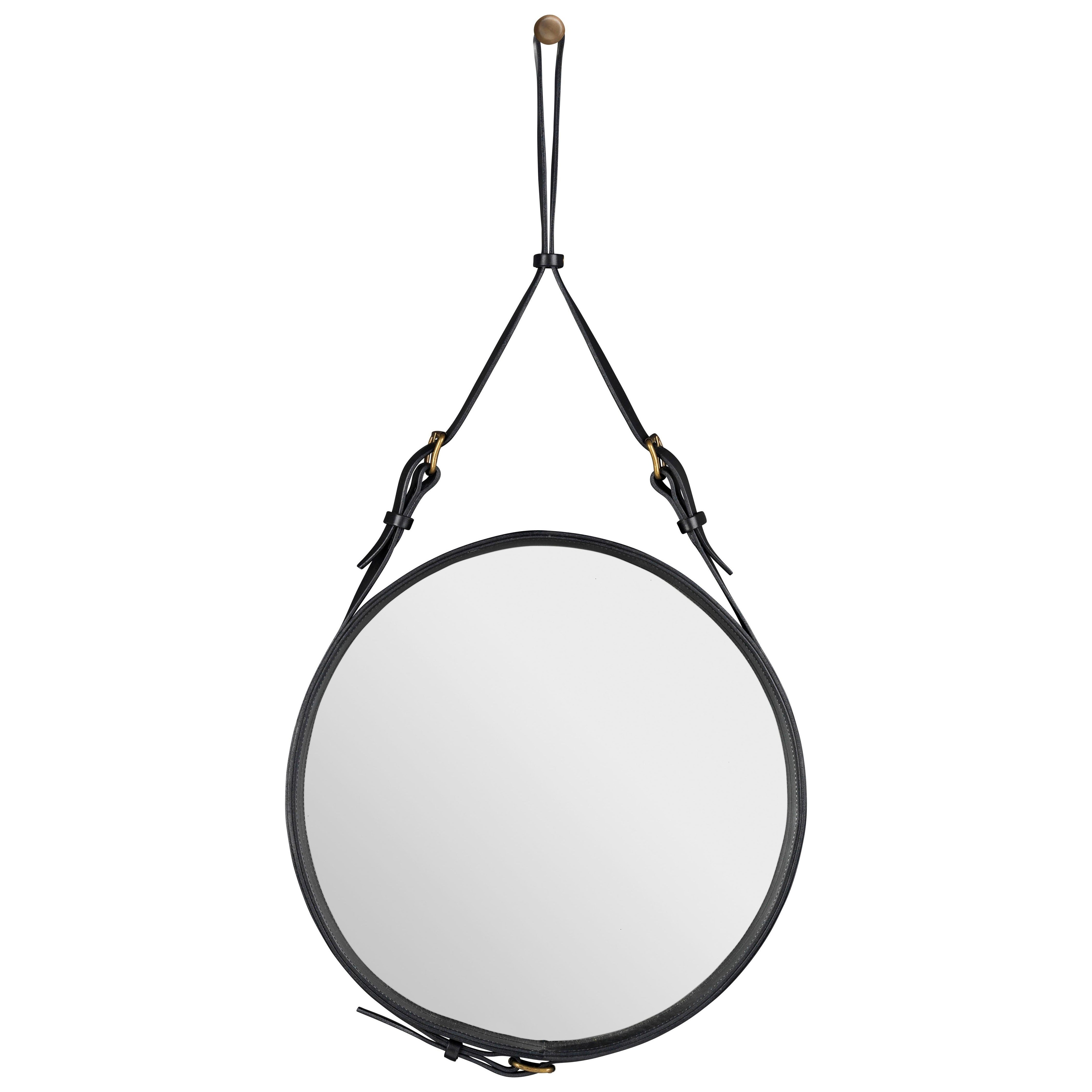 GUBI Adnet Wall Mirror Circular Black Leather Ø45 cm by Jacques Adnet