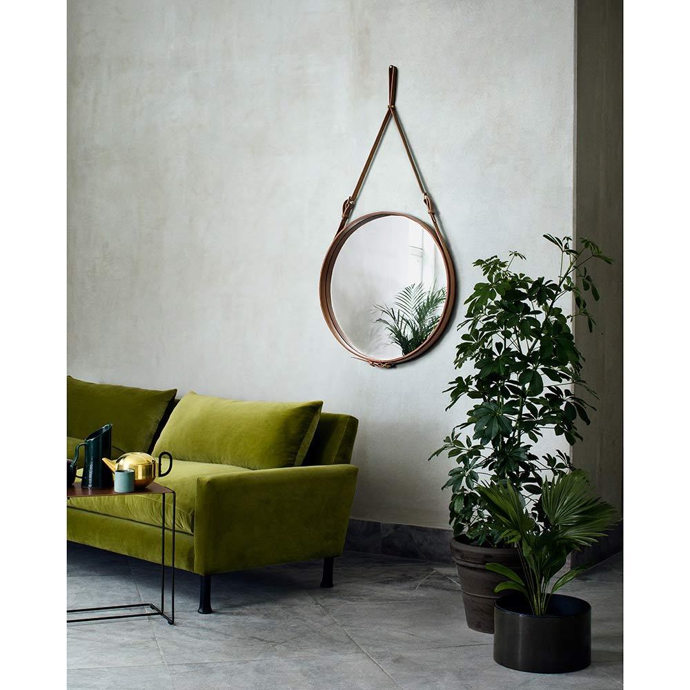 Espejo de Pared GUBI Adnet Circular Cuero Negro Ø58 cm by Jacques Adnet Danés en venta