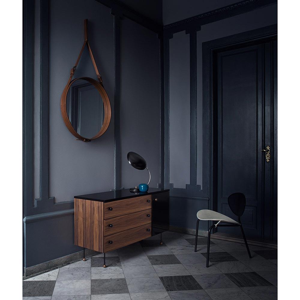 Espejo de Pared GUBI Adnet Circular Cuero Negro Ø58 cm by Jacques Adnet Siglo XXI y contemporáneo en venta