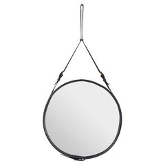 GUBI Adnet Wall Mirror Circular Black Leather Ø58 cm by Jacques Adnet