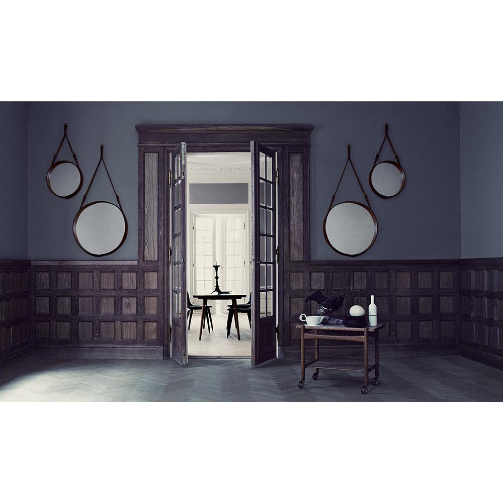 GUBI Adnet Wall Mirror Circular Black Leather Ø70 cm by Jacques Adnet For Sale 1