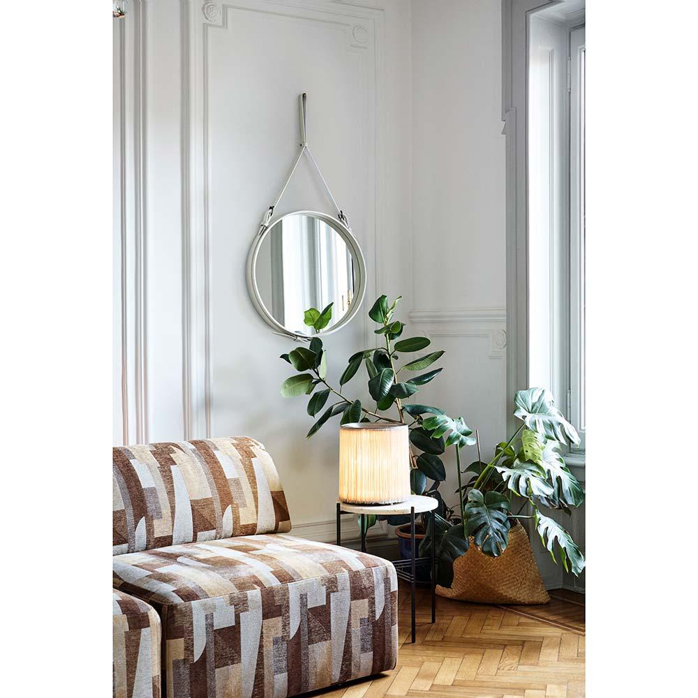 Mid-Century Modern GUBI Miroir mural Adnet Circulaire Cuir Crème Ø58 cm par Jacques Adnet en vente