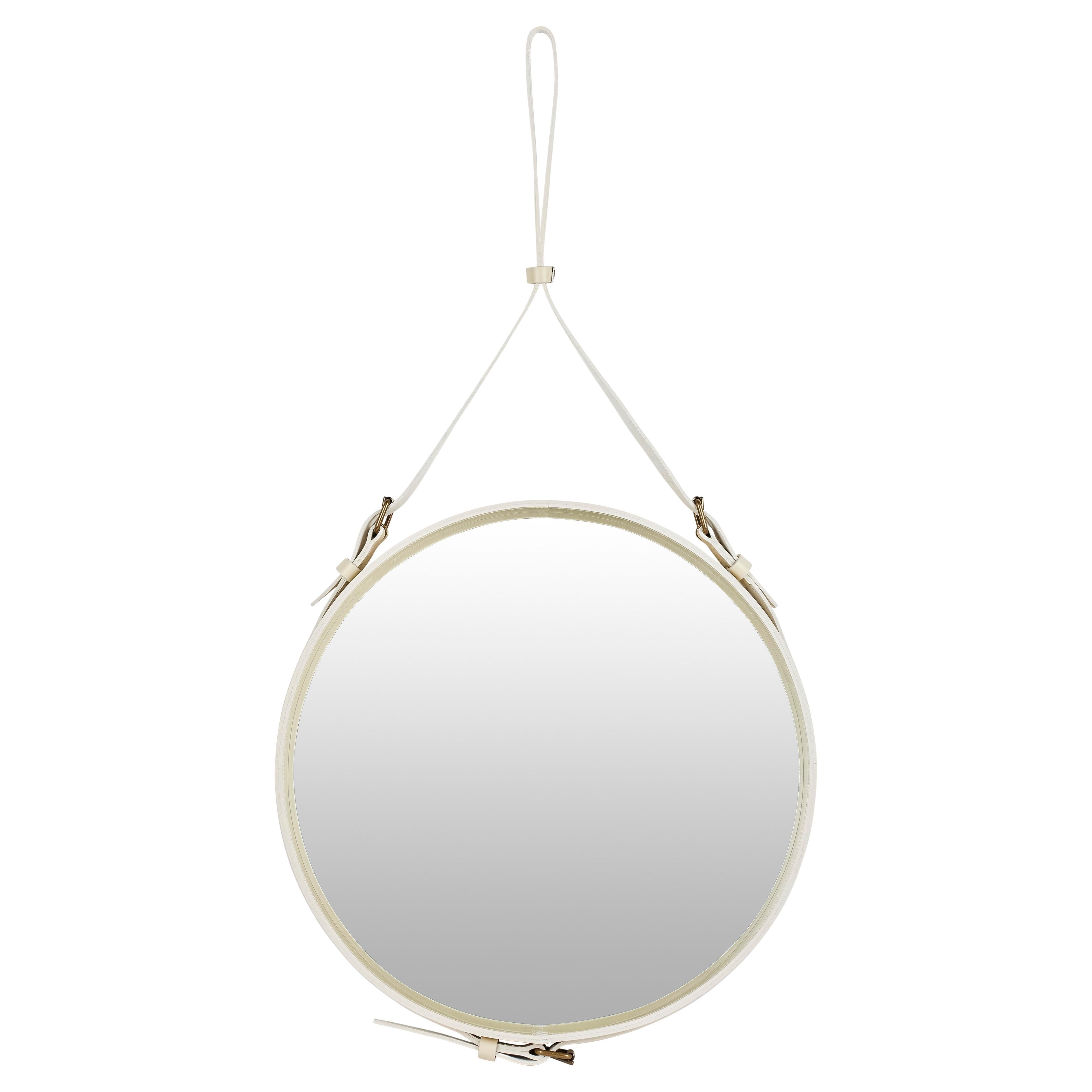 GUBI Adnet Wall Mirror Circular Cream Leather Ø58 cm by Jacques Adnet