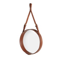 GUBI Adnet Wall Mirror Circular Tan Leather Ø45 cm by Jacques Adnet