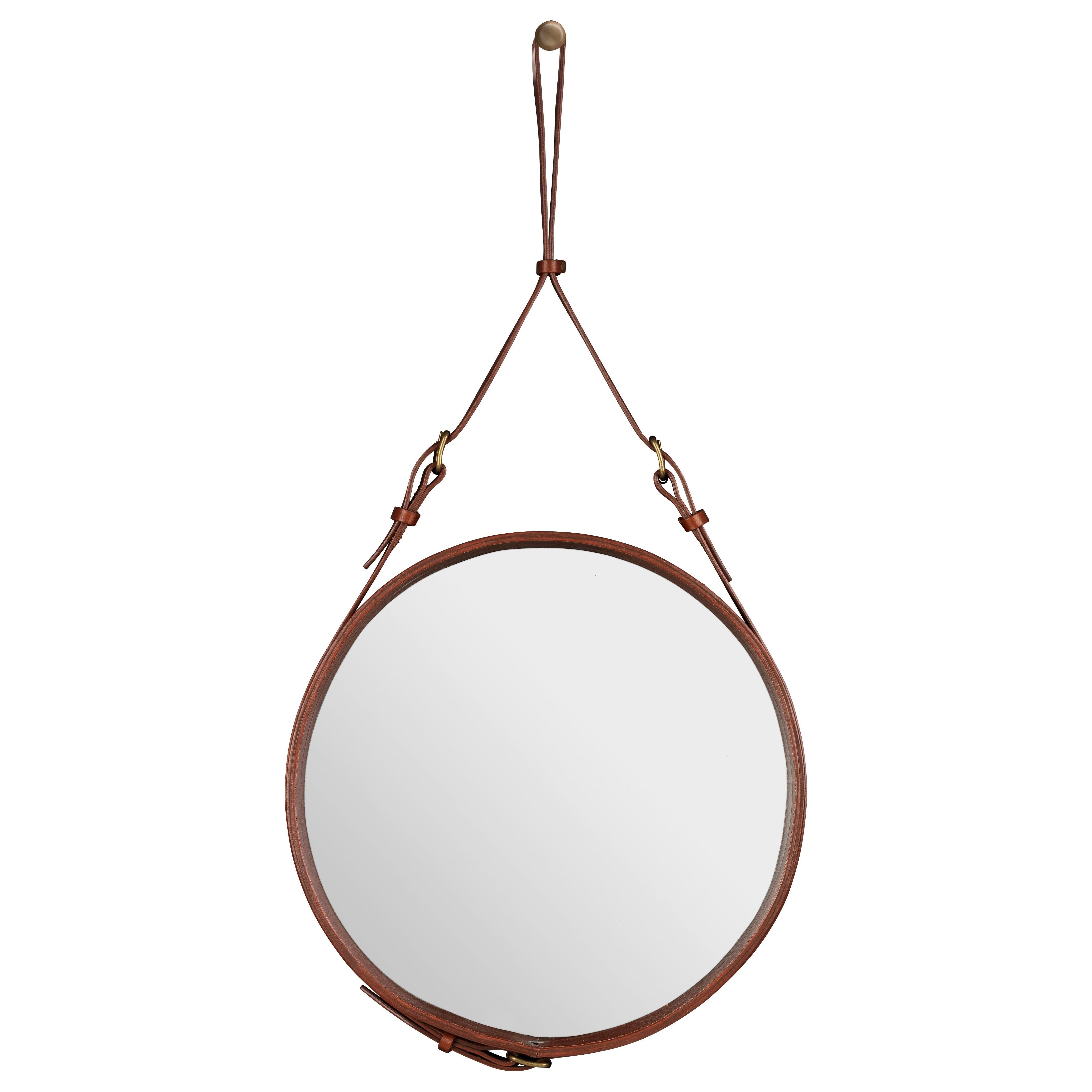 GUBI Adnet Wall Mirror Circular Tan Leather Ø45 cm by Jacques Adnet For Sale