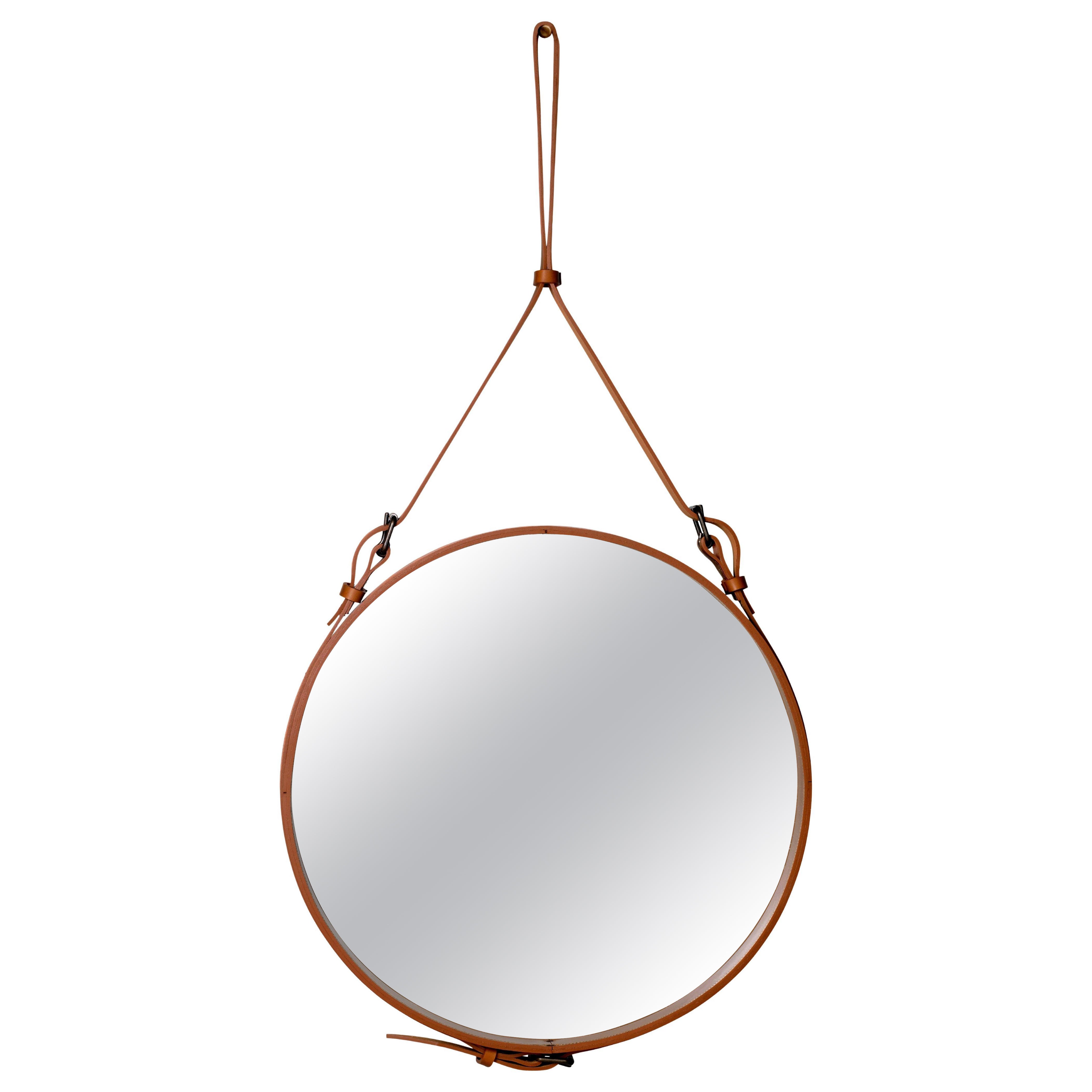 GUBI Adnet Wall Mirror Circular Tan Leather Ø58 cm by Jacques Adnet