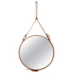 GUBI Adnet Wall Mirror Circular Tan Leather Ø58 cm by Jacques Adnet