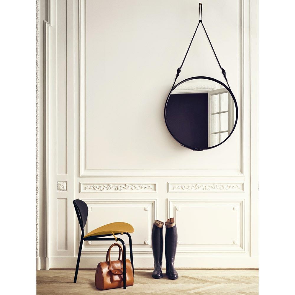 Danish GUBI Adnet Wall Mirror Circular Tan Leather Ø70 cm by Jacques Adnet For Sale