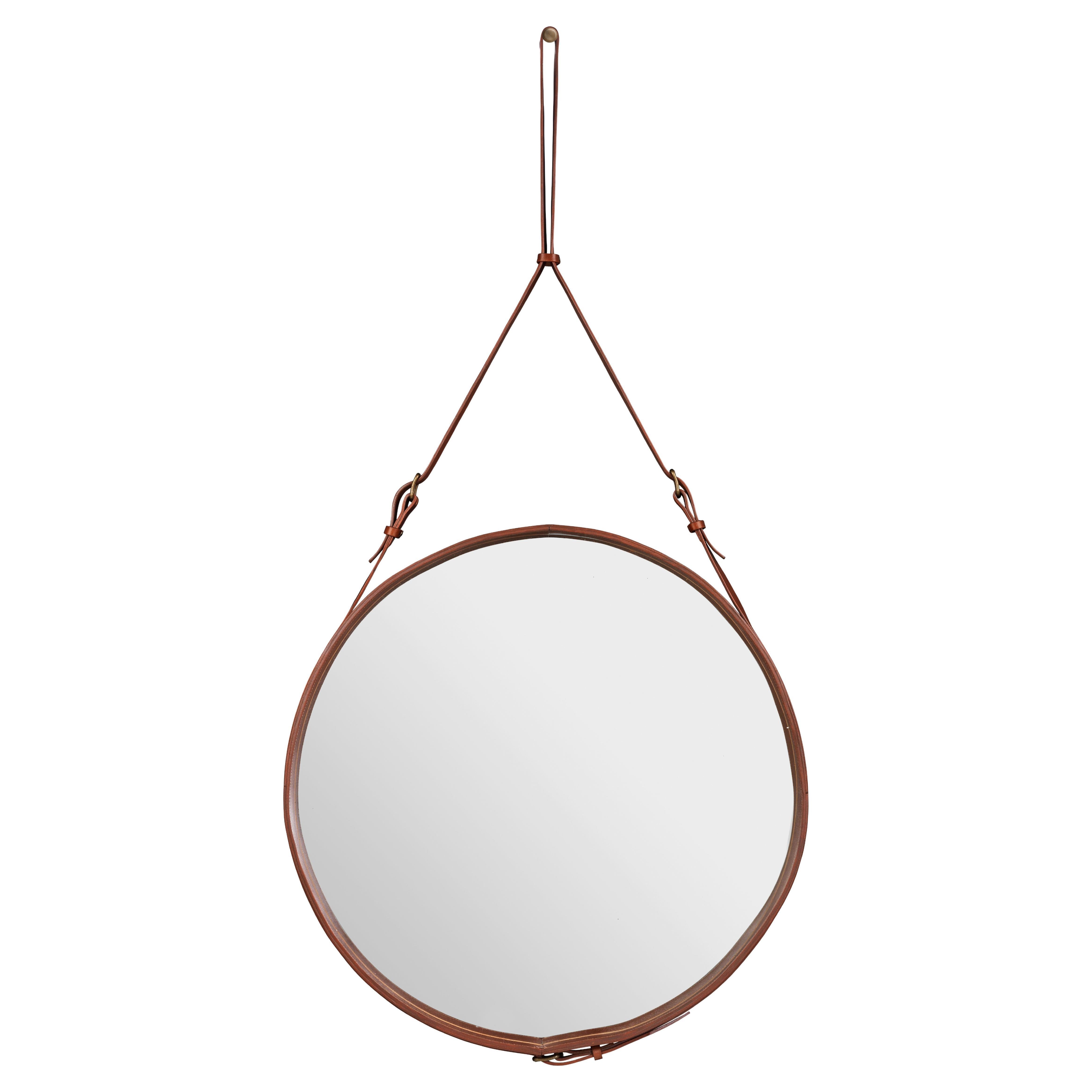GUBI Adnet Wall Mirror Circular Tan Leather Ø70 cm by Jacques Adnet