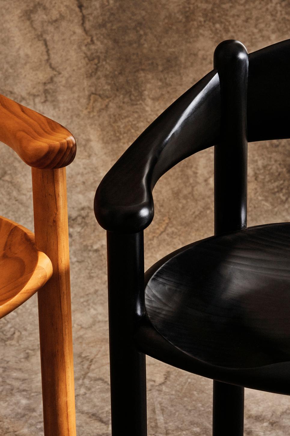 Wood GUBI Daumiller Dining Armchair Brown/Black Pine by Rainer Daumiller For Sale