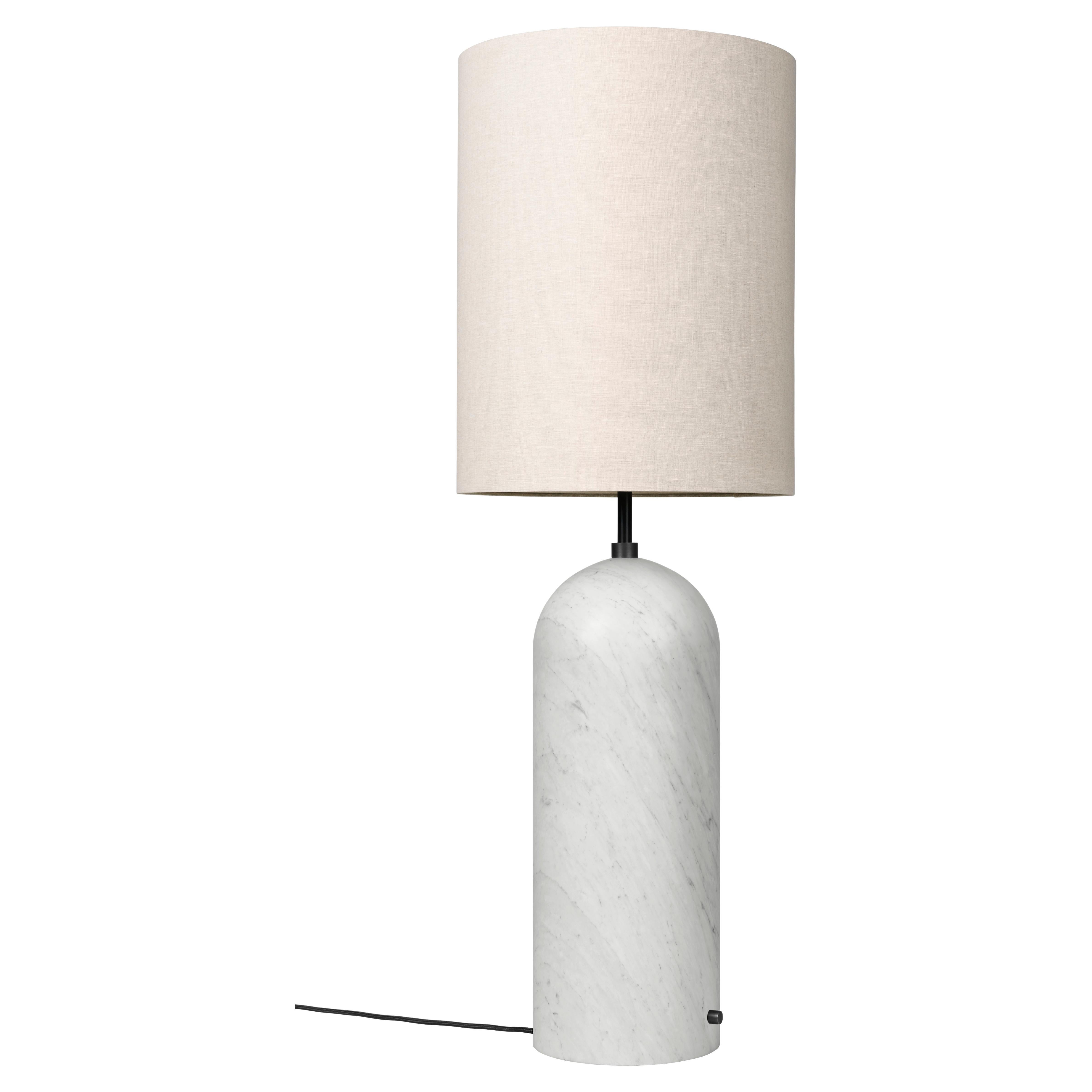 GUBI Gravity Floor Lamp XL White Marble Canvas Shade by Space Copenhagen