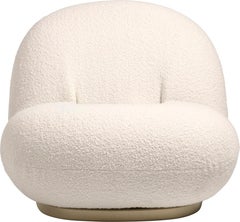 Gubi Pacha Fixed Lounge Upholstered Chair in Pearl Gold Base by Pierre Paulin