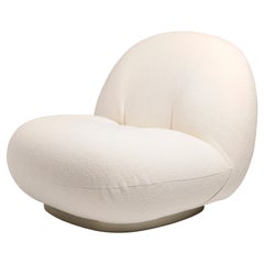 GUBI Pacha Lounge Chair Harp 024 Ivory Pearl Gold Swivel Base by Pierre Paulin