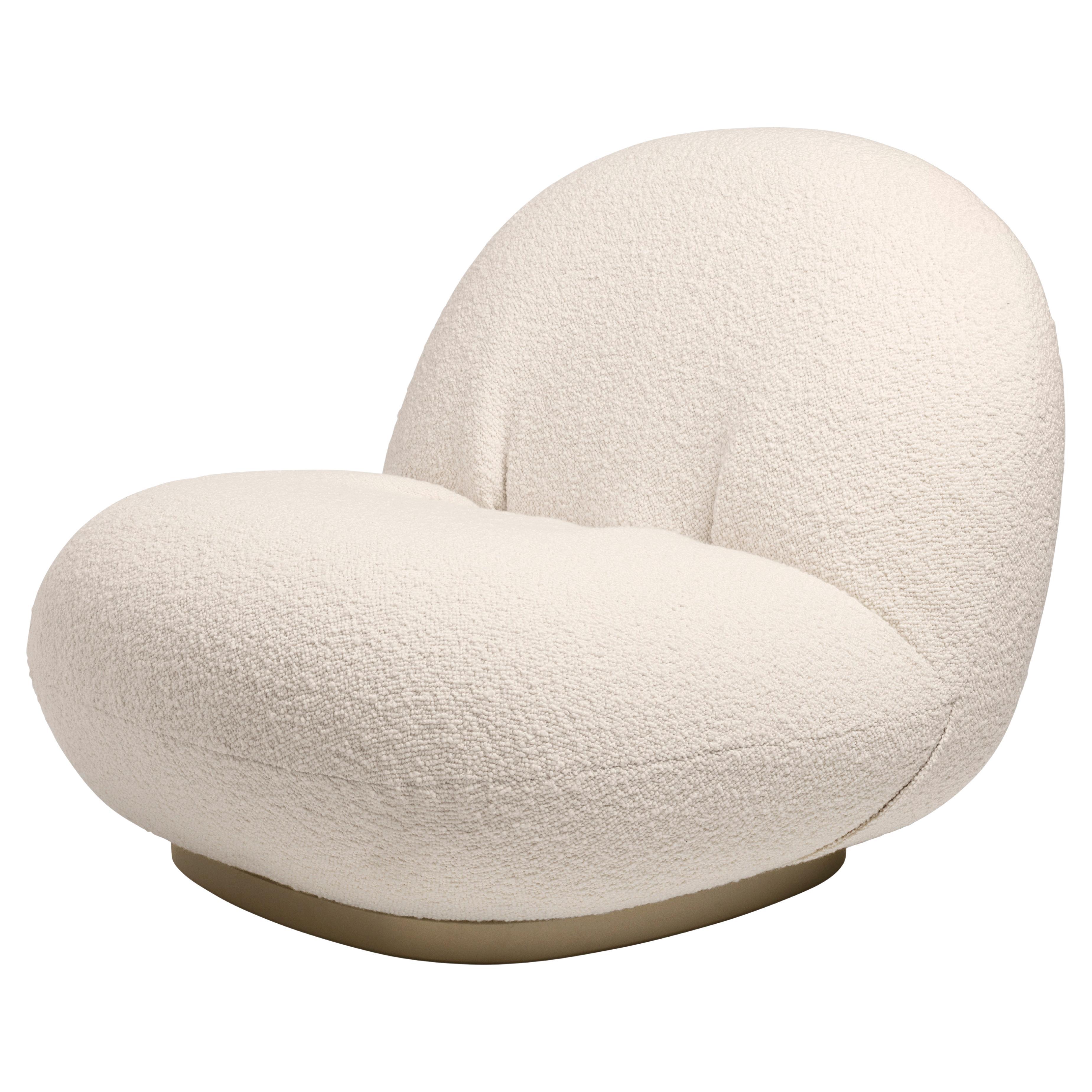 GUBI Pacha Lounge Chair Karakorum 001 Pearl Gold Swivel Base by Pierre Paulin