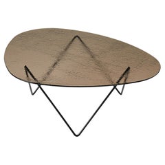 Gubi Pedrera Coﬀee Table In Black Base and Smoke Glass by Corsini & Ruiz Millet