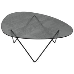 Gubi Pedrera Coﬀee Table In Black Base and Smoke Glass by Corsini & Ruiz Millet