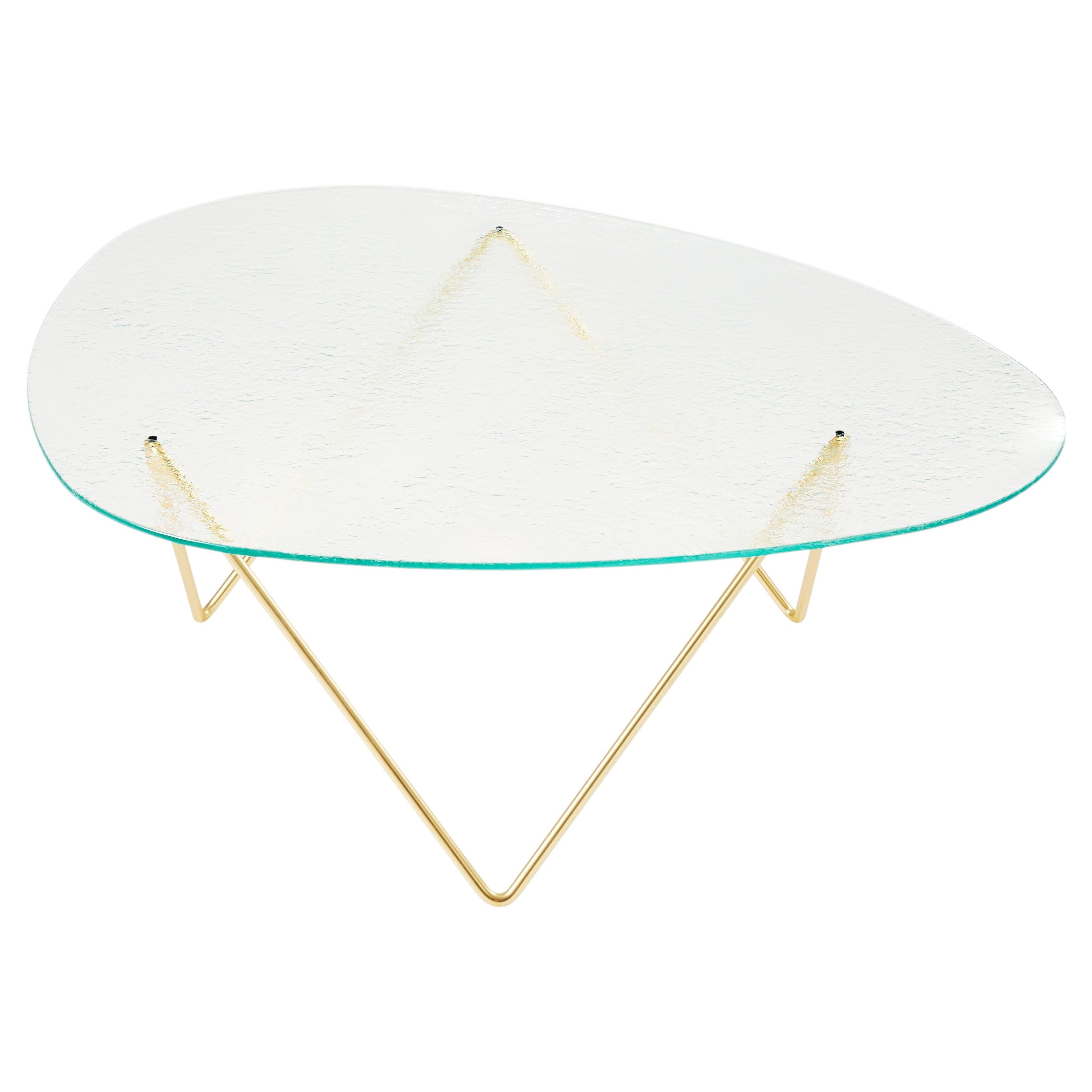 Gubi Pedrera Coﬀee Table In Brass Base and Glass by Corsini&Ruiz Millet For Sale