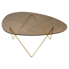 Gubi Pedrera Coﬀee Table In Brass Base and Smoke Glass by Corsini&Ruiz Millet