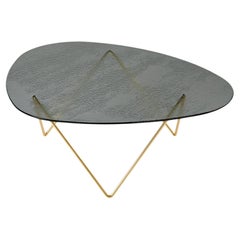 Gubi Pedrera Coﬀee Table In Brass Base and Smoke Glass by Corsini&Ruiz Millet