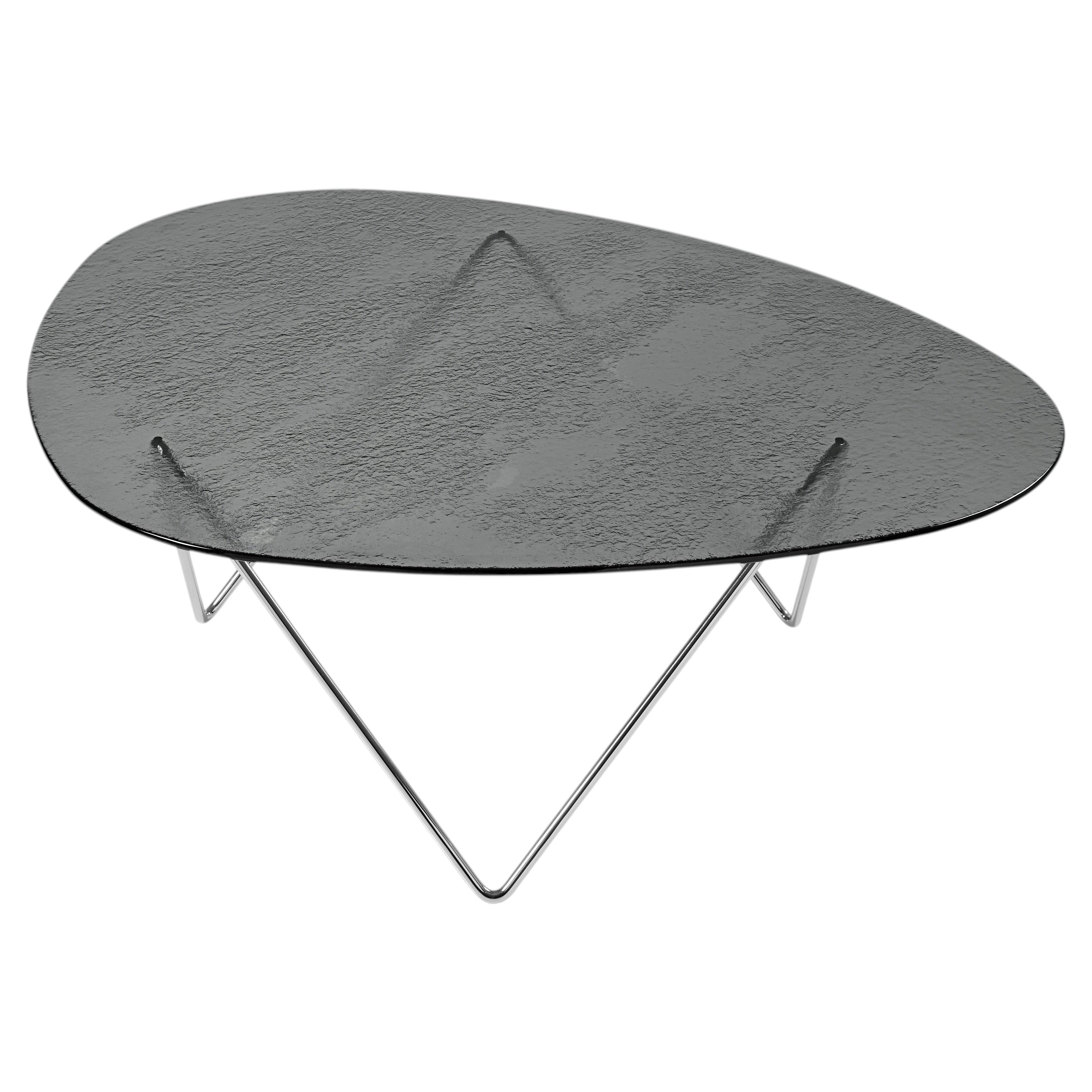 Gubi Pedrera Coﬀee Table In Chrome Base and Smoke Glass by Corsini&Ruiz Millet For Sale