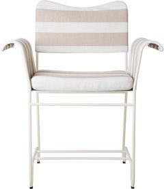 Gubi Tropique Outdoor Armchair in White Base, Strip Blue by Mathieu Matégot