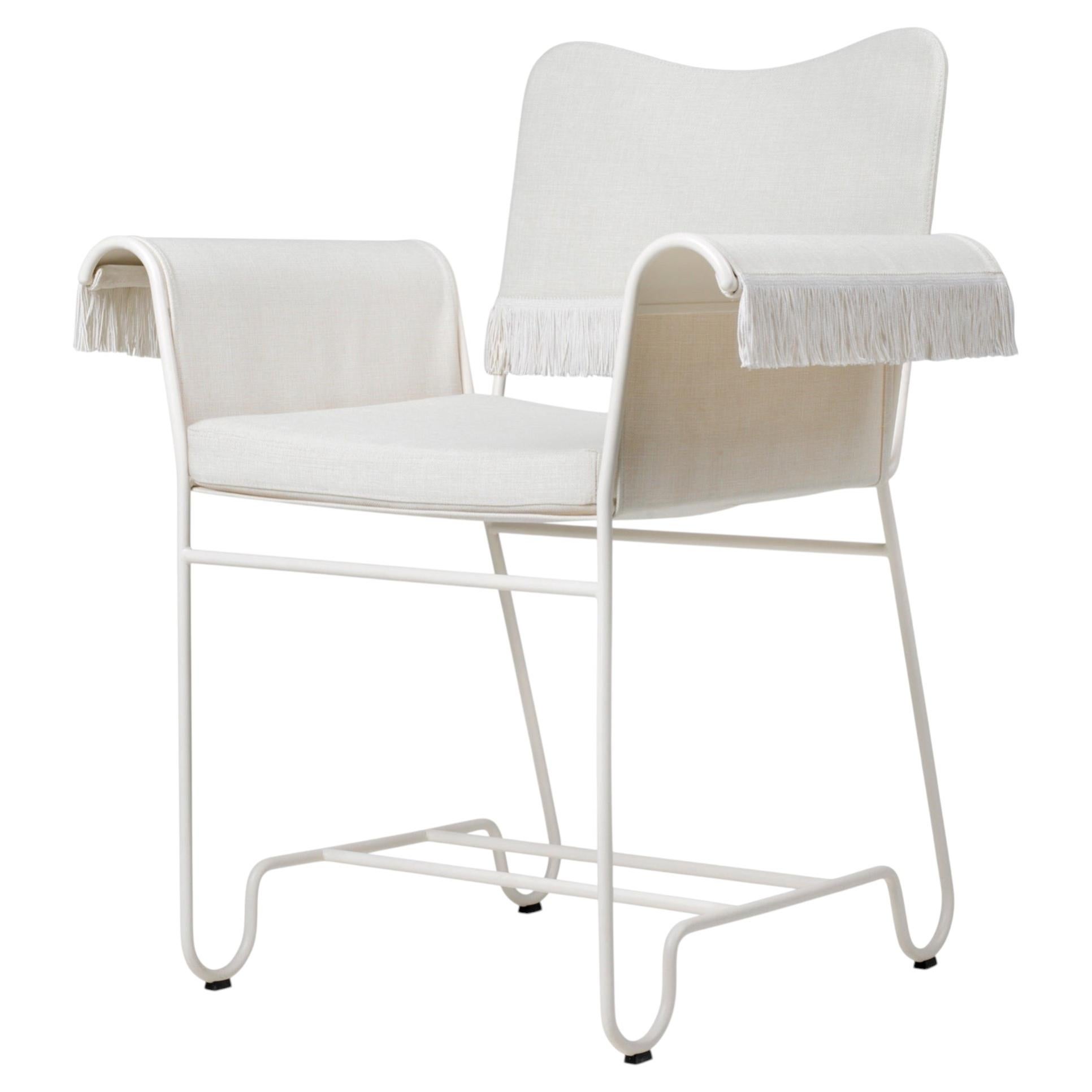 Gubi Tropique Outdoor Armchair in White Base with Fringes by Mathieu Matégot