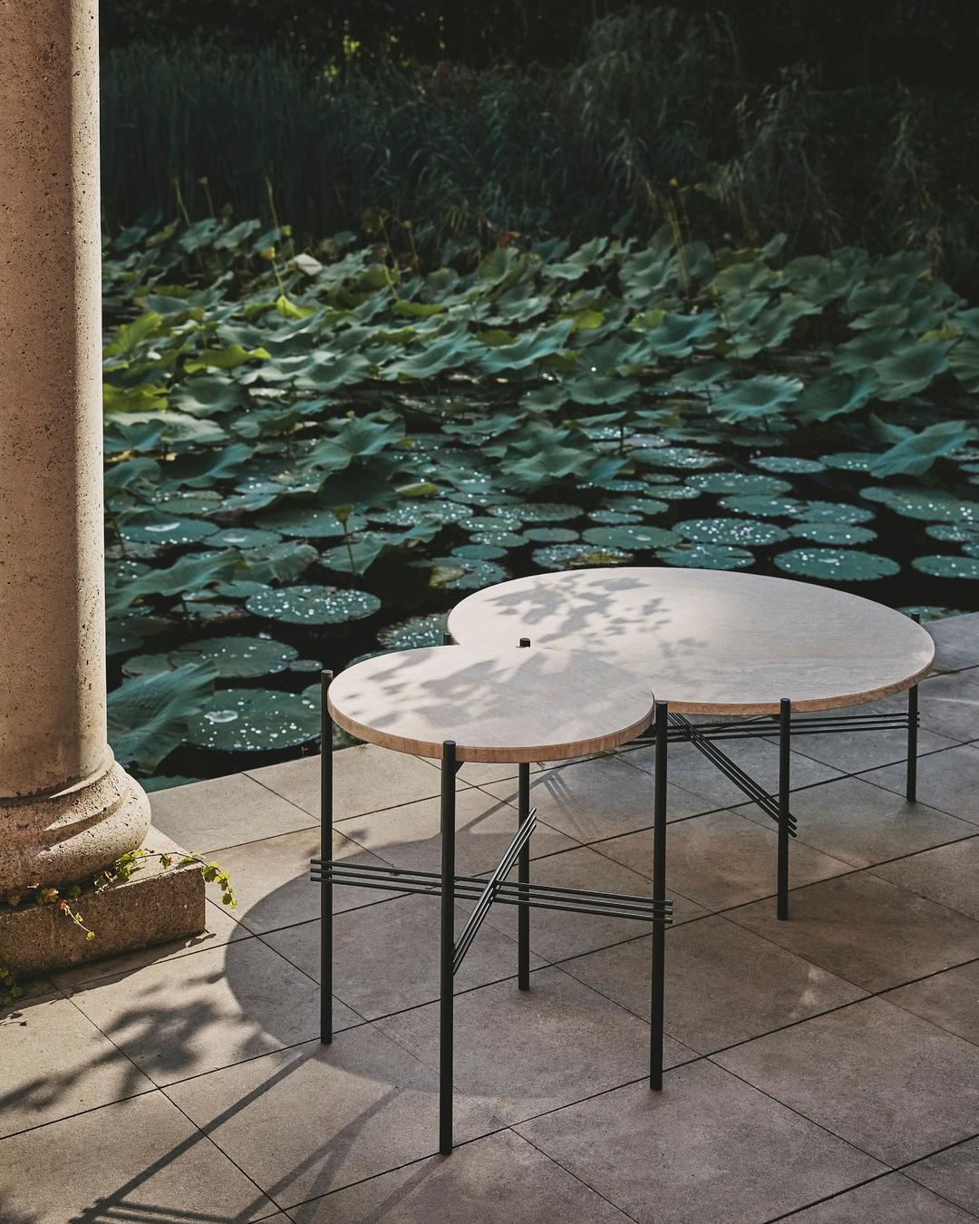Gubi TS Outdoor Round Travertine Coffee Table Designed by GamFratesi  For Sale 2