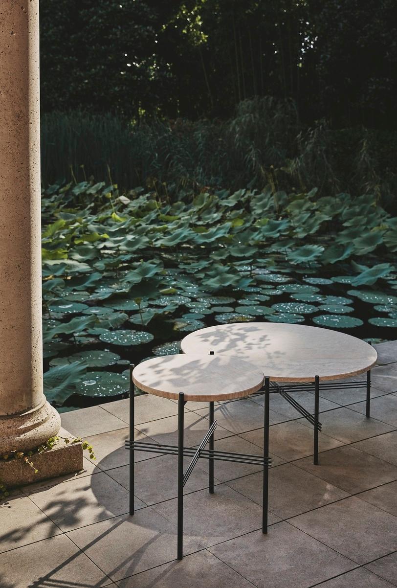 Danish Gubi TS Outdoor Round Travertine Side Table Designed by GamFratesi For Sale