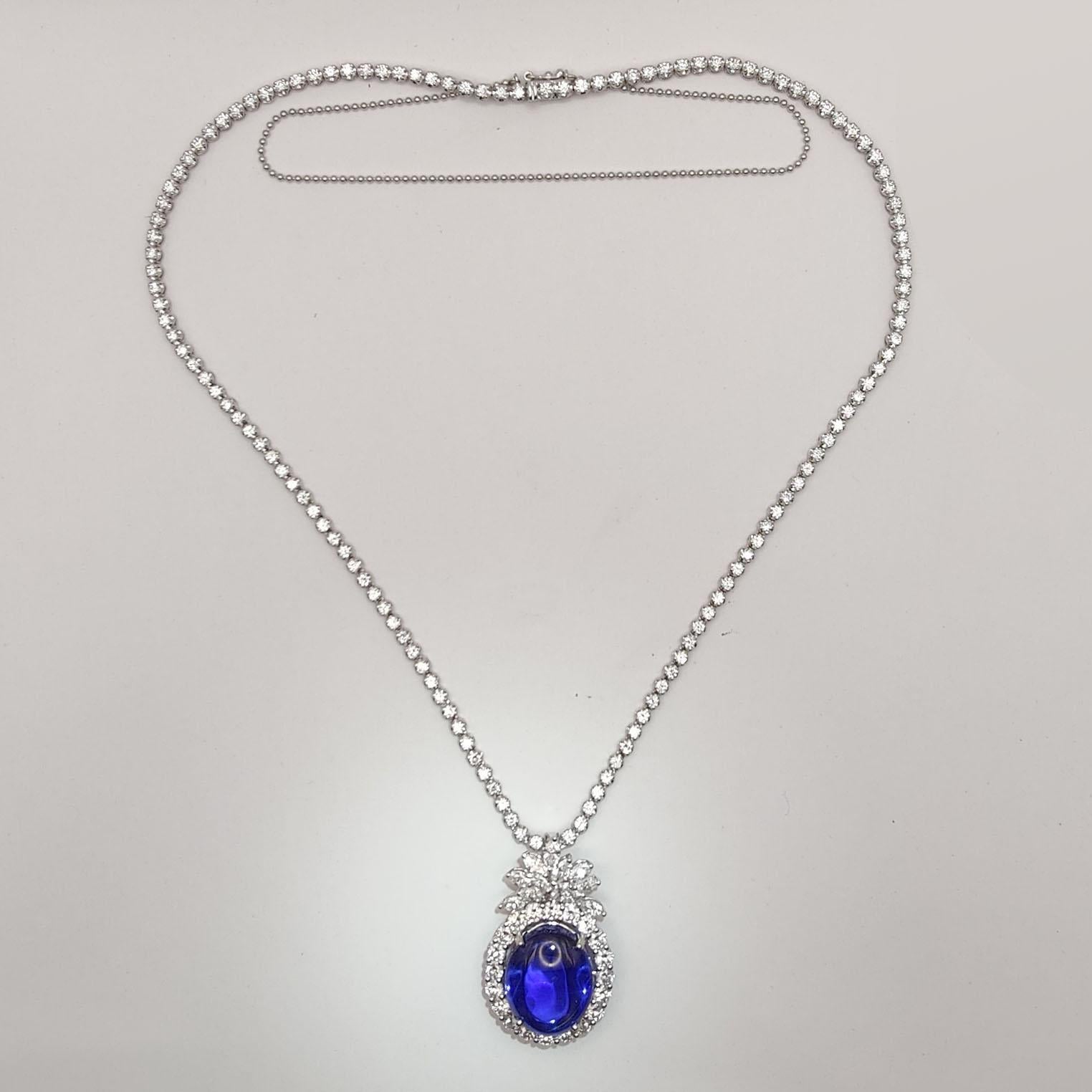Gublin Certified 26.88ct Unheated Blue Star Sapphire & 7.41ct Diamond Necklace For Sale 2
