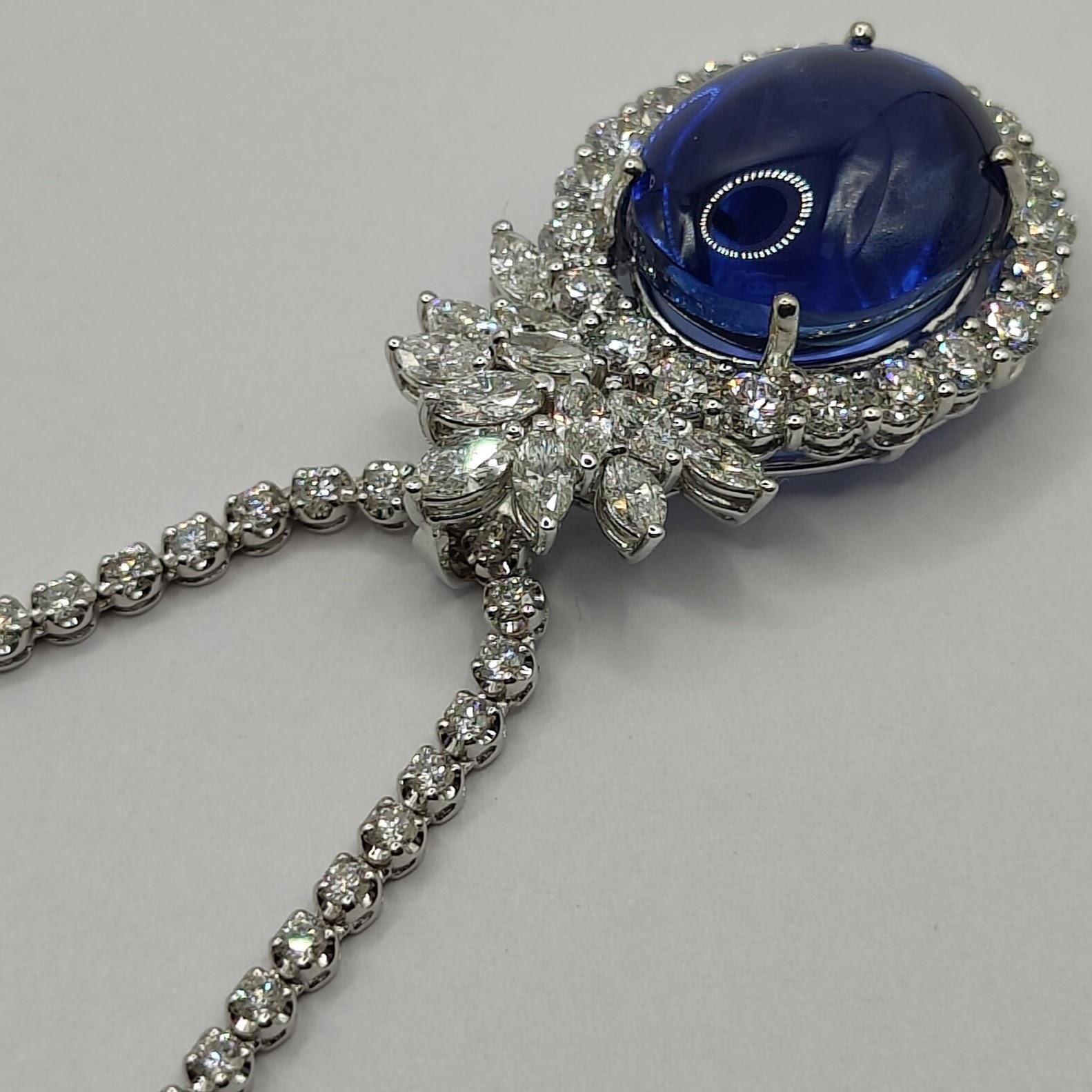 Gublin Certified 26.88ct Unheated Blue Star Sapphire & 7.41ct Diamond Necklace For Sale 3