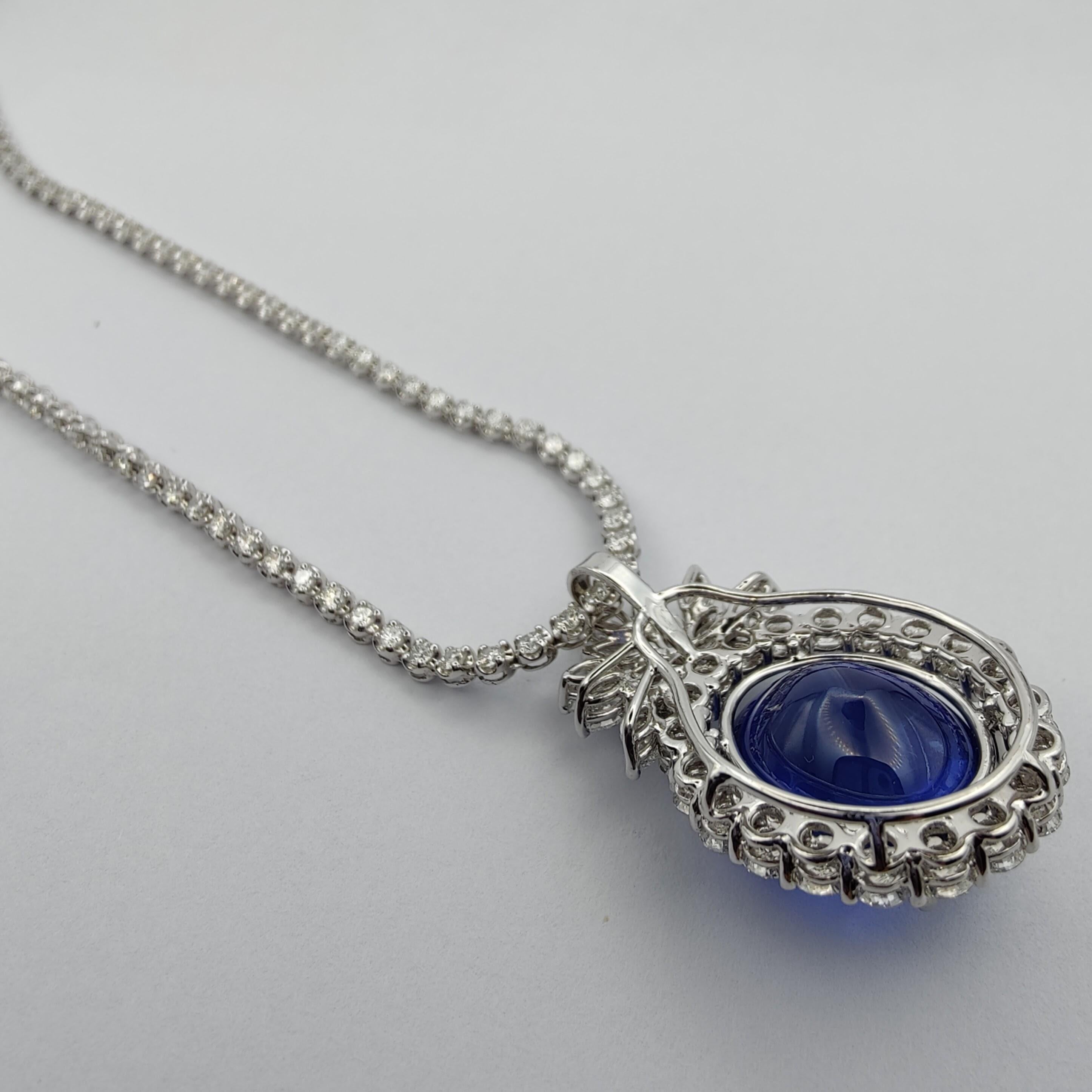 Gublin Certified 26.88ct Unheated Blue Star Sapphire & 7.41ct Diamond Necklace For Sale 5