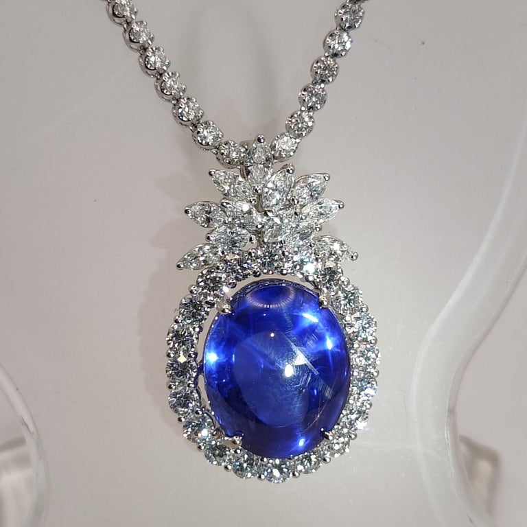 Gublin Certified 26.88ct Unheated Blue Star Sapphire and 7.41ct Diamond ...