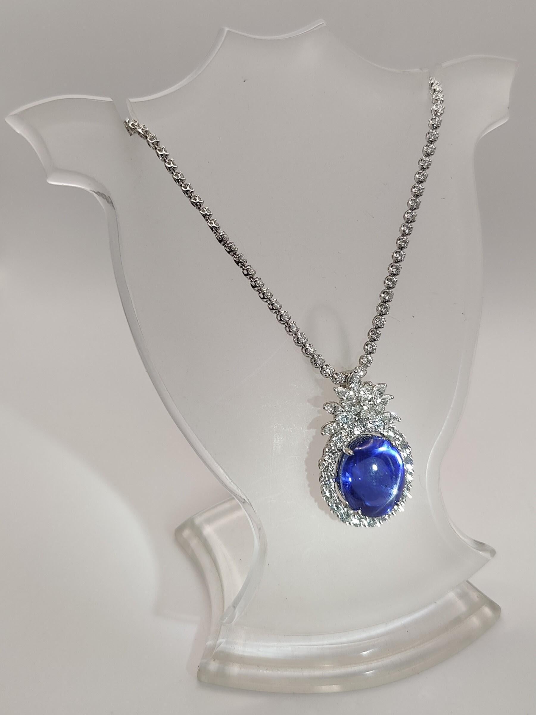 Contemporary Gublin Certified 26.88ct Unheated Blue Star Sapphire & 7.41ct Diamond Necklace For Sale