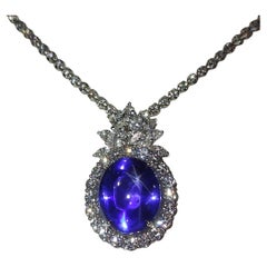 Gublin Certified 26.88ct Unheated Blue Star Sapphire & 7.41ct Diamond Necklace
