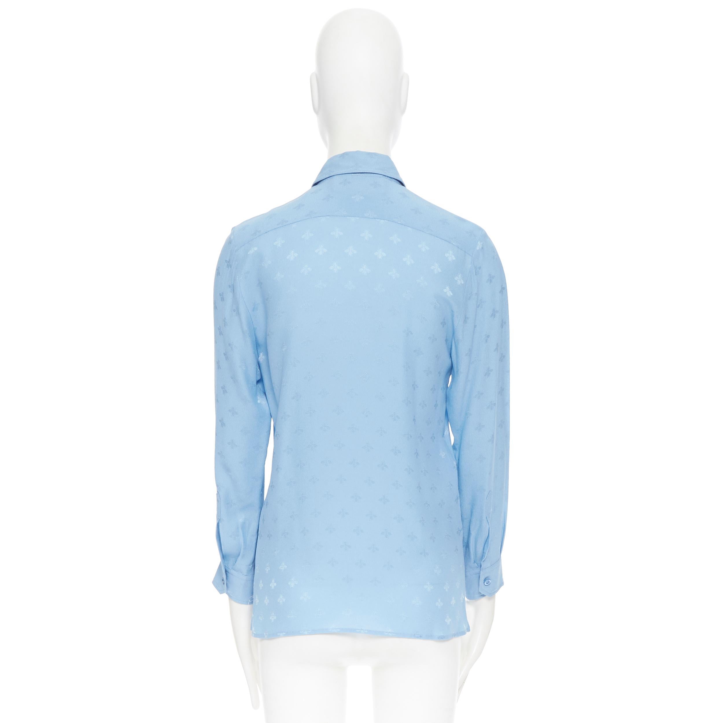 Blue GUCCI 100% Cambridge silk sky blue bee jacquard club collar shirt IT38 XS