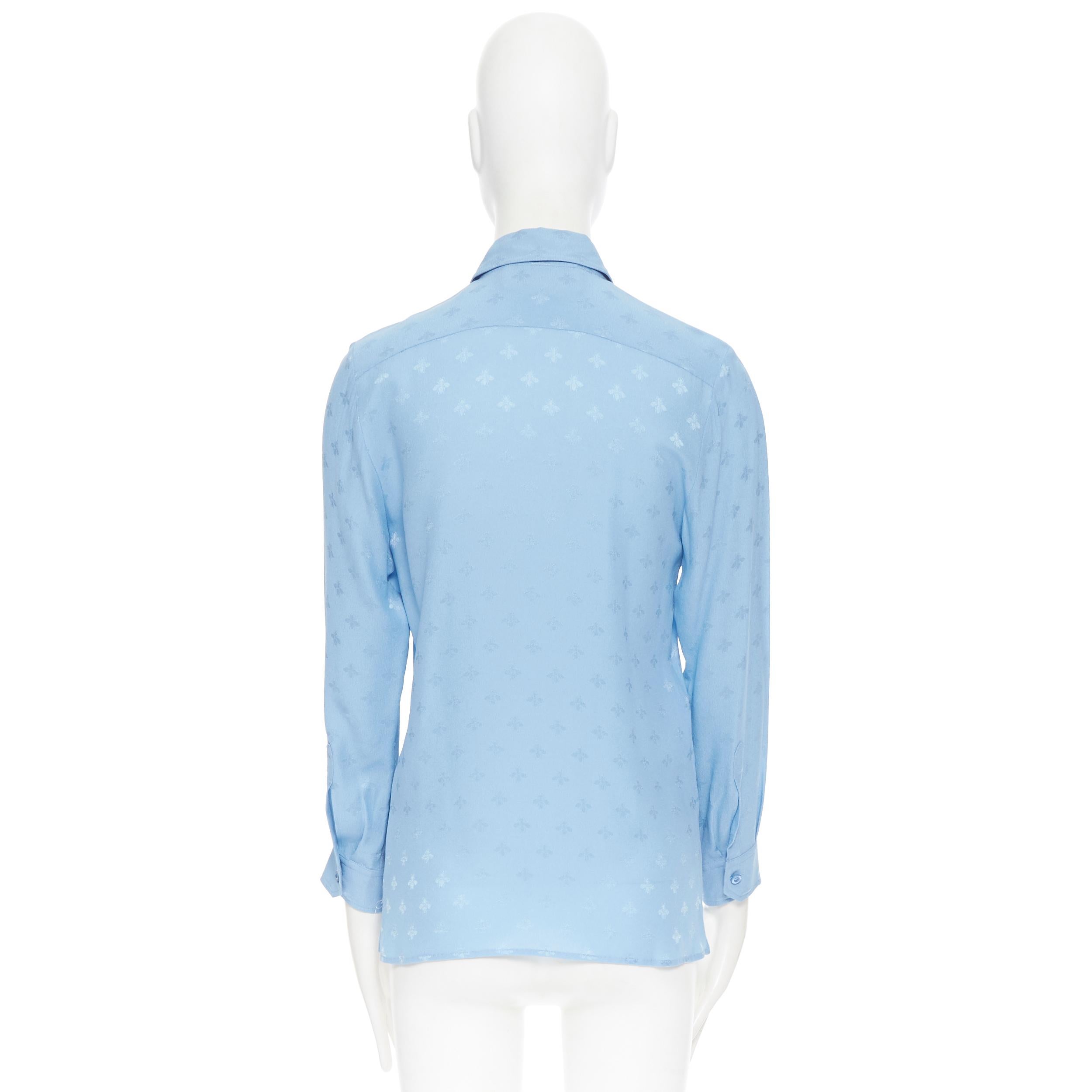 Gucci 100% soie de Cambridge bleu ciel jacquard abeille chemise à col club IT38 XS 1