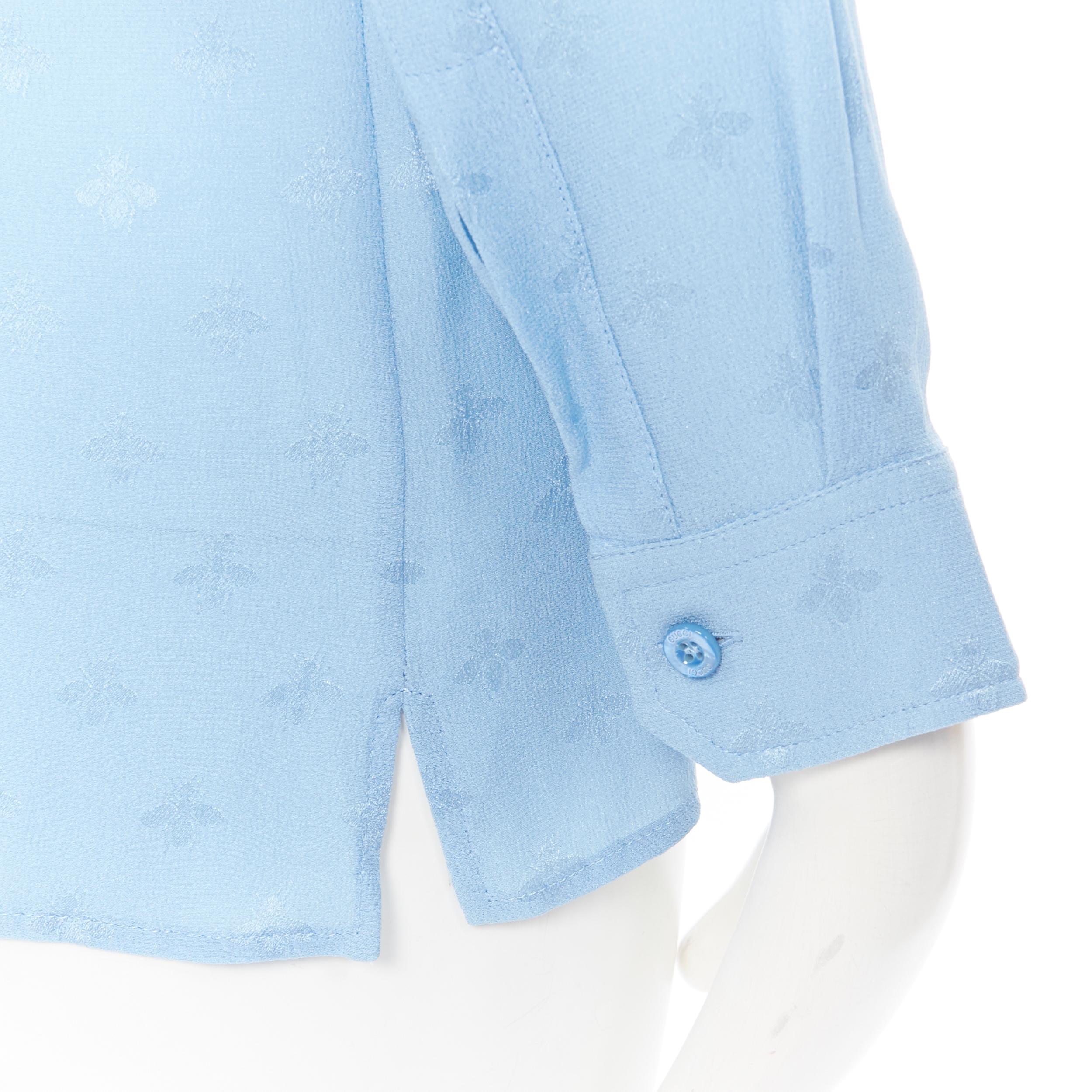 GUCCI 100% Cambridge silk sky blue bee jacquard club collar shirt IT38 XS 1