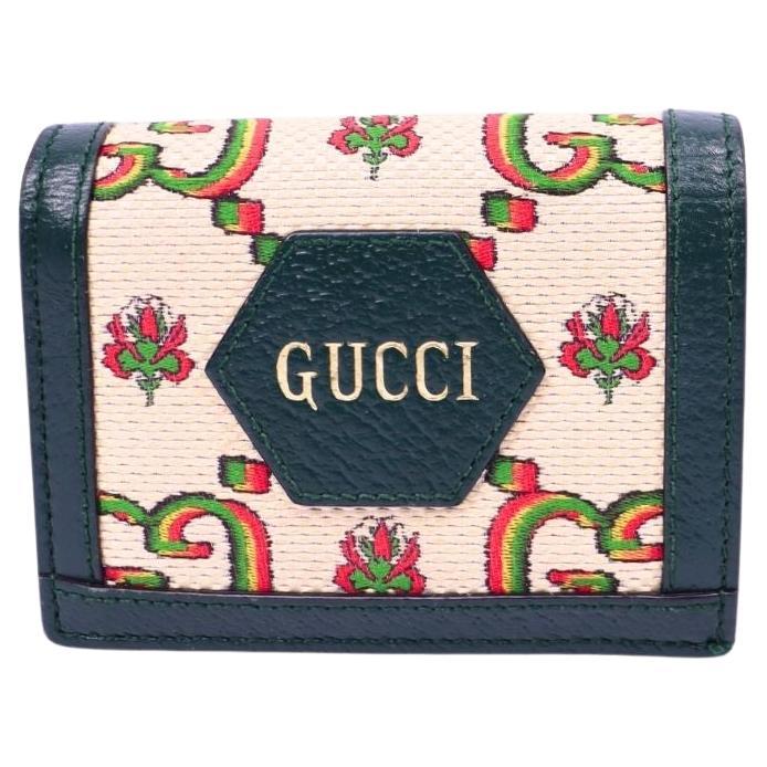 Gucci 100 Card Case Wallet in Beige Jacquard en venta