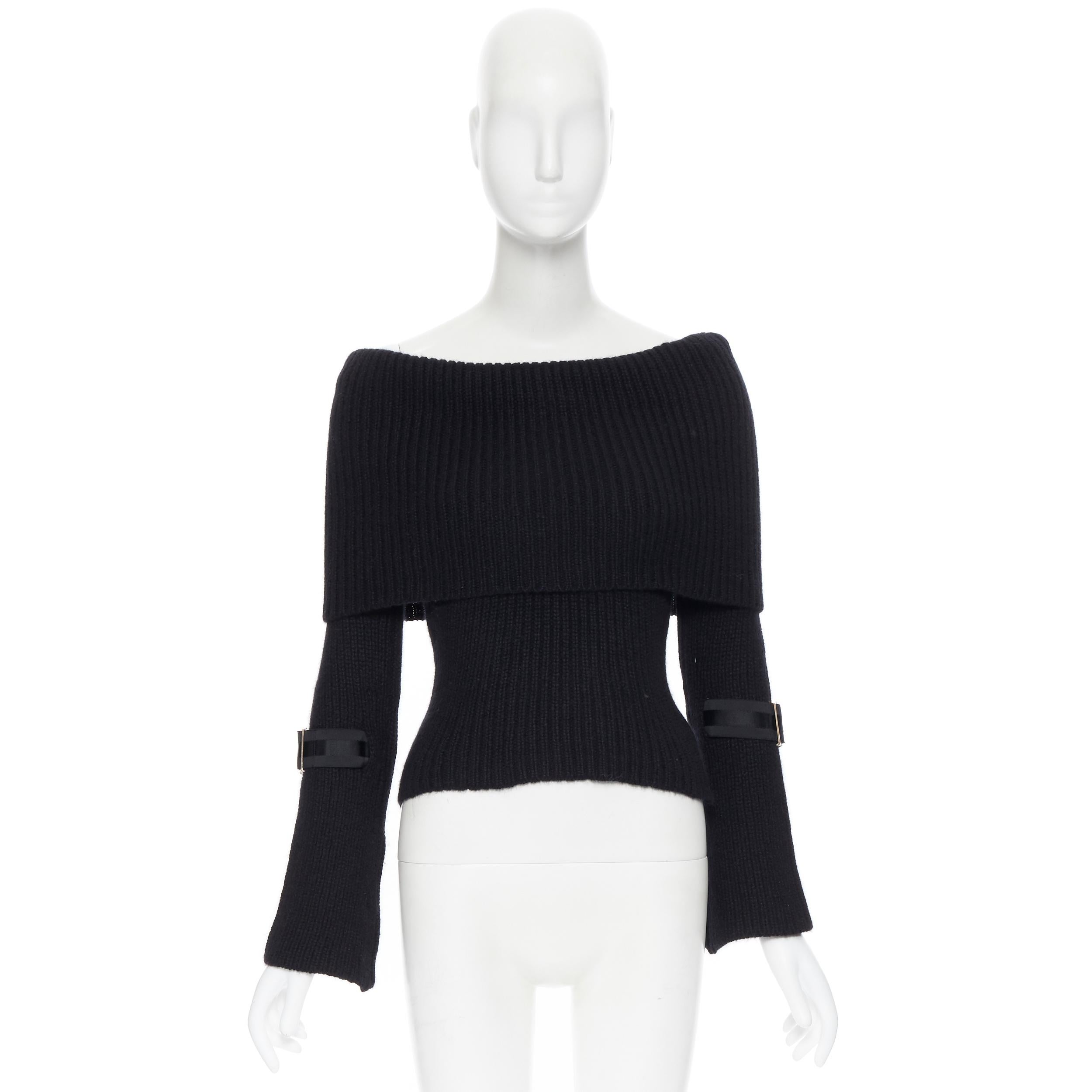 GUCCI jersey negro 100% cachemira con dobladillo en el hombro y puños de hebilla XS Negro