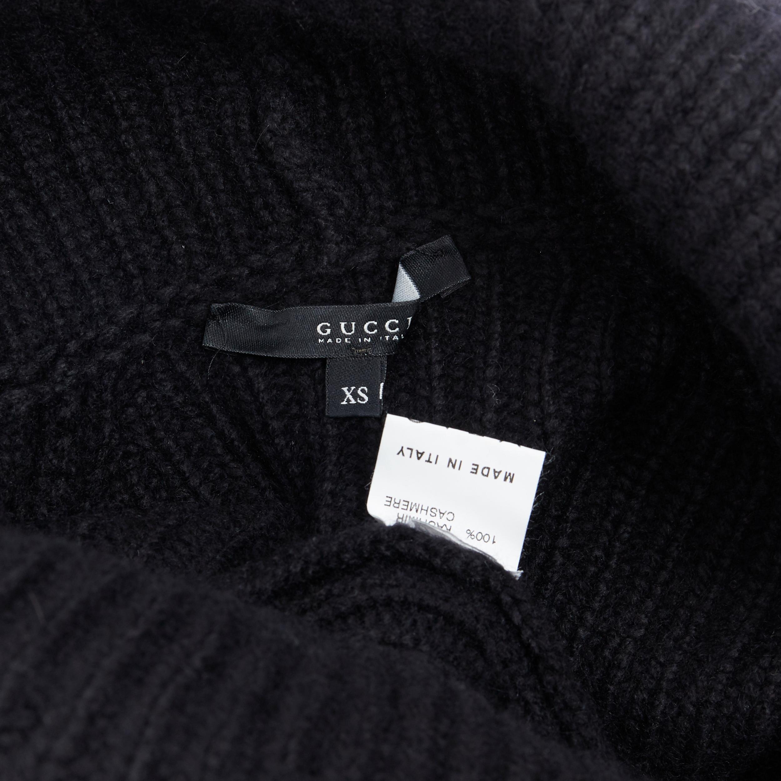 GUCCI 100% cashmere black foldover off shoulder web buckle cuff sweater XS 3