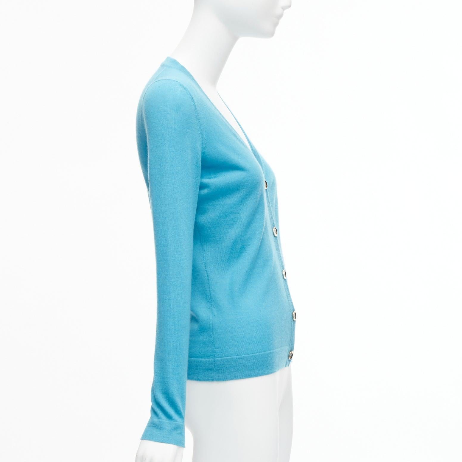 Women's GUCCI 100% cashmere blue silver GG button long sleeve cardigan sweater IT38 XS For Sale