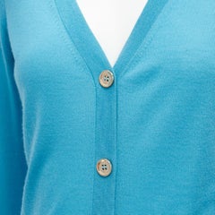 GUCCI 100% cashmere blue silver GG button V-neck long sleeve cardigan sweater