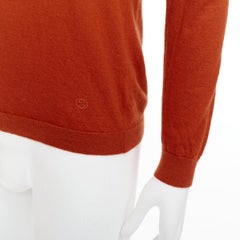 GUCCI 100% cashmere burnt orange V-neck GG logo embroidery sweater L
